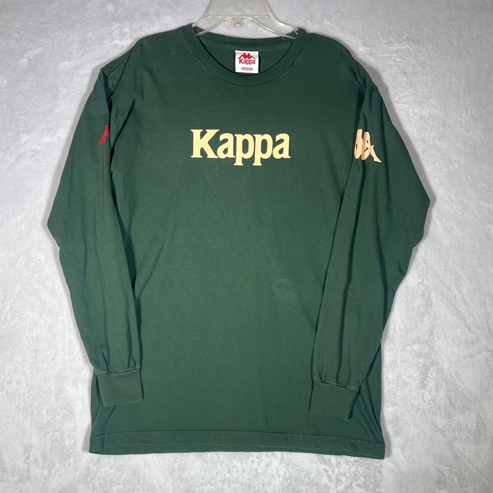 Kappa Mens Medium Long Sleeve T-Shirt Green Graphic Logo Crew Neck Tee‎
